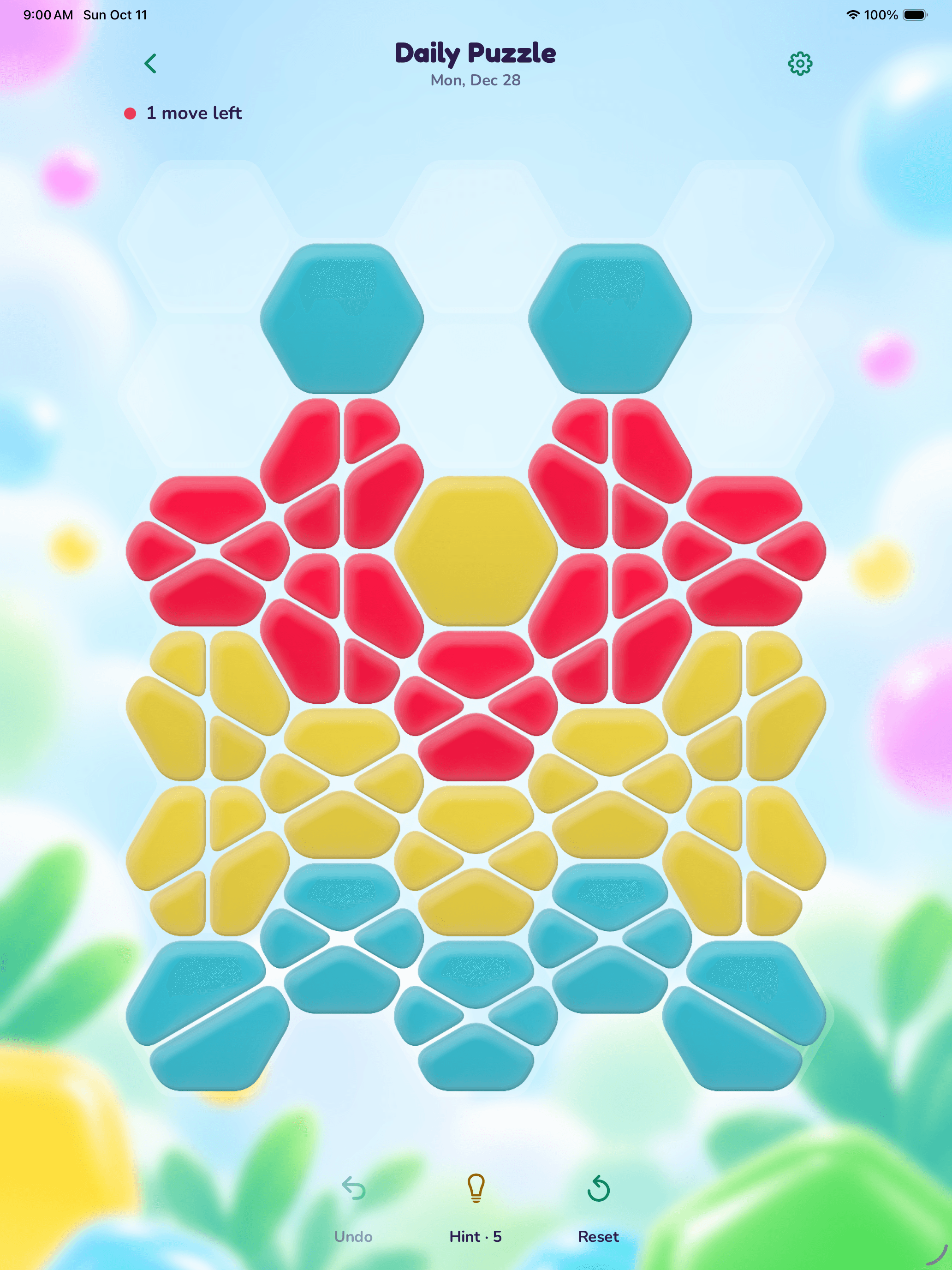 Daily Puzzle on iPad with a jelly board, hint, undo, and reset controls